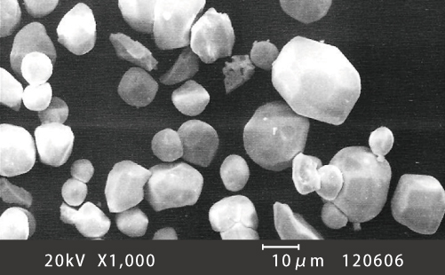 建材用デジタルプリントカラー顔料のSEM（走査電子顕微鏡）画像E－10μm縮尺