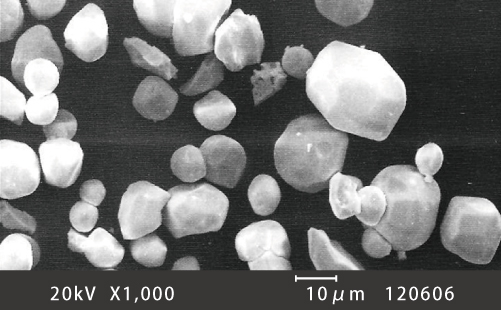 建材用デジタルプリントカラー顔料のSEM(走査電子顕微鏡)画像E-10μm縮尺