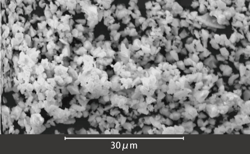 導電ペースト用ガラス粉末(ガラスペースト)の太陽電池Ag電極用ガラス微粉末(ガラスペースト) SEM(走査電子顕微鏡)画像A-30μm縮尺